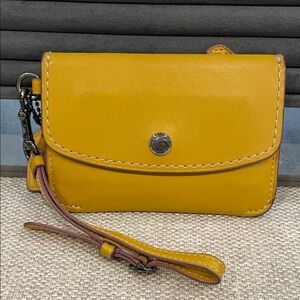 Coach Yellow Glovetanned Leather Wristlet Wallet w/ Zip Pocket